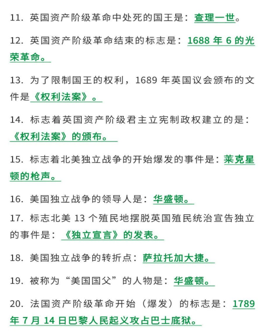 中考历史选择题常考知识点总结